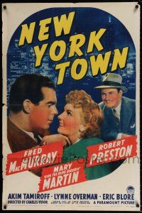 7b553 NEW YORK TOWN style A 1sh '41 Mary Martin, Fred MacMurray & Robert Preston + NY skyline!