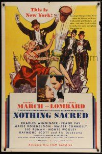 7b564 NOTHING SACRED 1sh R44 great art of sexy Carole Lombard & champagne bottle!