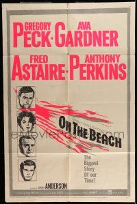 7b576 ON THE BEACH 1sh '59 art of Gregory Peck, Ava Gardner, Fred Astaire & Anthony Perkins!