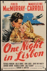 7b583 ONE NIGHT IN LISBON style A 1sh '41 many images of Fred MacMurray & Madeleine Carroll!