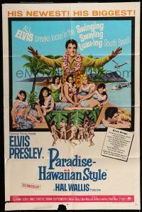 7b603 PARADISE - HAWAIIAN STYLE 1sh '66 Elvis Presley on the beach with sexy tropical babes!