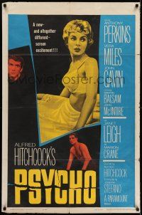 7b001 PSYCHO 1sh '60 sexy half-dressed Janet Leigh, Anthony Perkins, Alfred Hitchcock