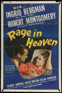 7b663 RAGE IN HEAVEN 1sh R46 Ingrid Bergman, Robert Montgomery, George Sanders!