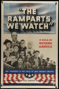 7b667 RAMPARTS WE WATCH 1sh '40 March of Time, patriotic cast ensemble, a saga of modern America!