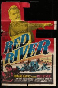 7b673 RED RIVER 1sh R52 different image of John Wayne, Montgomery Clift, Howard Hawks
