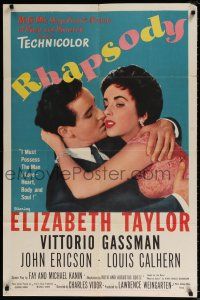 7b685 RHAPSODY 1sh '54 Elizabeth Taylor must possess Vittorio Gassman, heart, body & soul!