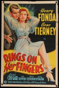 7b692 RINGS ON HER FINGERS 1sh '42 great stone litho art of sexy Gene Tierney & Henry Fonda!
