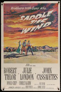 7b716 SADDLE THE WIND 1sh '57 artwork of John Cassavetes, Robert Taylor & Julie London!