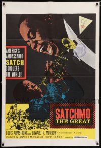 7b732 SATCHMO THE GREAT 1sh '57 wonderful image of Louis Armstrong playing his trumpet & singing!