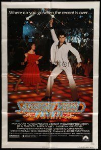 7b733 SATURDAY NIGHT FEVER 1sh '77 best image of disco John Travolta & Karen Lynn Gorney!