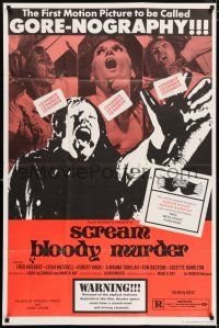 7b750 SCREAM BLOODY MURDER 1sh '73 Gore-Nography, you'll be required to blindfold yourself!