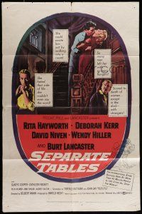 7b767 SEPARATE TABLES 1sh '58 Burt Lancaster desperately & violently craves Rita Hayworth!