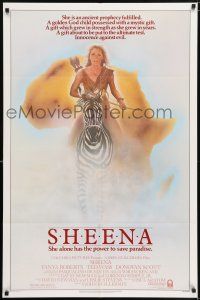 7b797 SHEENA 1sh '84 artwork of sexy Tanya Roberts with bow & arrows riding zebra in Africa!