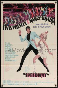 7b835 SPEEDWAY 1sh '68 art of Elvis Presley dancing with sexy Nancy Sinatra in boots!