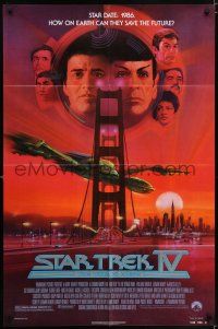 7b844 STAR TREK IV 1sh '86 art of Leonard Nimoy, Shatner & Klingon Bird-of-Prey by Bob Peak!