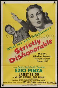 7b856 STRICTLY DISHONORABLE 1sh '51 what are Ezio Pinza's intentions toward Janet Leigh?
