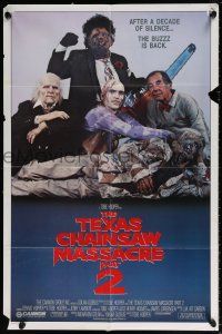 7b874 TEXAS CHAINSAW MASSACRE PART 2 1sh '86 Tobe Hooper horror sequel, cool family portrait!