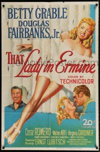7b877 THAT LADY IN ERMINE 1sh '48 stone litho of sexy Betty Grable & Douglas Fairbanks Jr.!