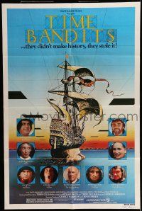 7b896 TIME BANDITS 1sh '81 John Cleese, Sean Connery, art by director Terry Gilliam!