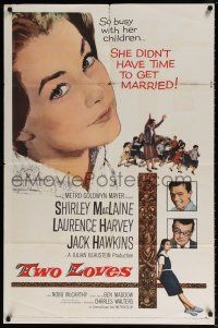 7b924 TWO LOVES 1sh '61 huge headshot art of Shirley MacLaine, Laurence Harvey, Jack Hawkins