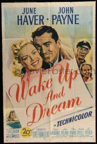 7b944 WAKE UP & DREAM 1sh '46 great close up smiling art portraits of June Haver & John Payne!