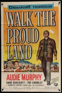 7b946 WALK THE PROUD LAND 1sh '56 art of Audie Murphy & Native American Anne Bancroft!