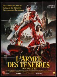7c735 ARMY OF DARKNESS French 1p '93 Sam Raimi, artwork of Bruce Campbell with chainsaw hand!