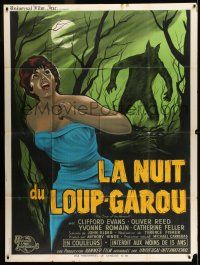 7c769 CURSE OF THE WEREWOLF French 1p '61 Hammer, art of monster silhouette chasing sexy girl!