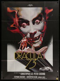 7c787 DRACULA A.D. 1972 French 1p '73 different Landi art of Christopher Lee & naked ladies!