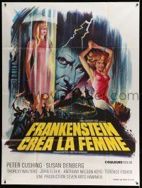 7c805 FRANKENSTEIN CREATED WOMAN French 1p '67 Peter Cushing, Susan Denberg, different horror art!