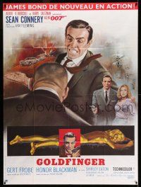 7c813 GOLDFINGER French 1p R80s great Jean Mascii art of Sean Connery as James Bond 007!