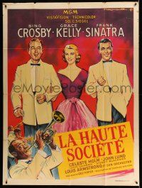 7c823 HIGH SOCIETY French 1p '56 art of Sinatra, Crosby, Grace Kelly & Armstrong by Soubie, rare!