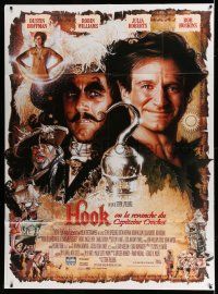7c825 HOOK French 1p '91 art of pirate Dustin Hoffman & Robin Williams by Drew Struzan!