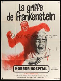 7c826 HORROR HOSPITAL French 1p '73 Auble art of Michael Gough w/ scalpel & Frankenstein monster!