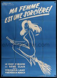 7c834 I MARRIED A WITCH French 1p R50s different art of sexy Veronica Lake flying on broom!