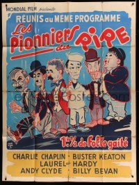 7c926 PIONEERS OF LAUGHTER French 1p 1961 art of Chaplin, Keaton, AND Laurel & Hardy together!