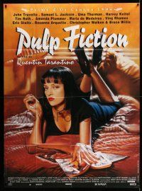 7c934 PULP FICTION French 1p '94 Quentin Tarantino, best close up of sexy Uma Thurman on bed!