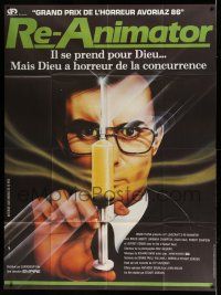 7c939 RE-ANIMATOR French 1p '86 different Watorek art of mad scientis with hypodermic needle!