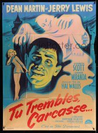 7c949 SCARED STIFF French 1p '53 different Grinsson art of Jerry Lewis, sexy Lizabeth Scott & ghost