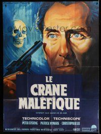 7c958 SKULL French 1p '65 different Roger Soubie art of Peter Cushing, creepy skull & gun!