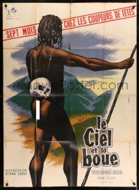 7c959 SKY ABOVE THE MUD BELOW French 1p '60 Mascii art of New Guinea jungle native with skull!