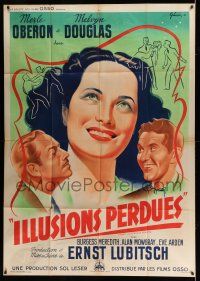 7c977 THAT UNCERTAIN FEELING French 1p '41 Grinsson art of Merle Oberon, Melvyn Douglas & Meredith!