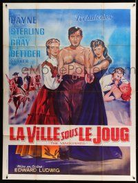 7c988 VANQUISHED French 1p '53 art of barechested John Payne between Jan Sterling & Coleen Gray!