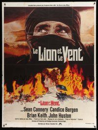 7c995 WIND & THE LION French 1p '75 art of Sean Connery & Candice Bergen, directed by John Milius!