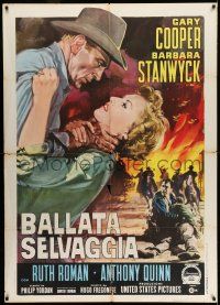 7c542 BLOWING WILD Italian 1p R60s different Nistri art of Gary Cooper choking Barbara Stanwyck!