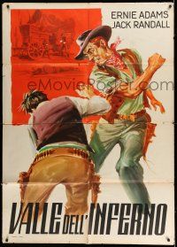 7c572 DANGER VALLEY Italian 1p R60s great full-length art of cowboy Jack Randall fighting bad guy!