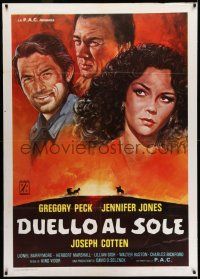 7c587 DUEL IN THE SUN Italian 1p R77 different art of Jennifer Jones, Gregory Peck & Joseph Cotten!