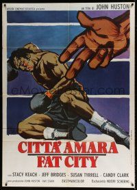 7c592 FAT CITY Italian 1p '73 John Huston, wonderful completely different boxing art by Symeoni!