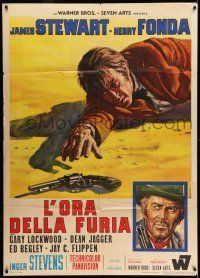 7c598 FIRECREEK Italian 1p '68 different Casaro art of James Stewart reaching for gun, Henry Fonda!