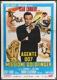 7c611 GOLDFINGER Italian 1p R80s art of Sean Connery as James Bond + sexy golden Shirley Eaton!